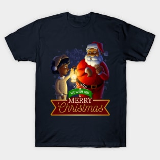 Afro Santa Surprised Red-handed Eating Cookies on Christmas Eve Holidays T-Shirt